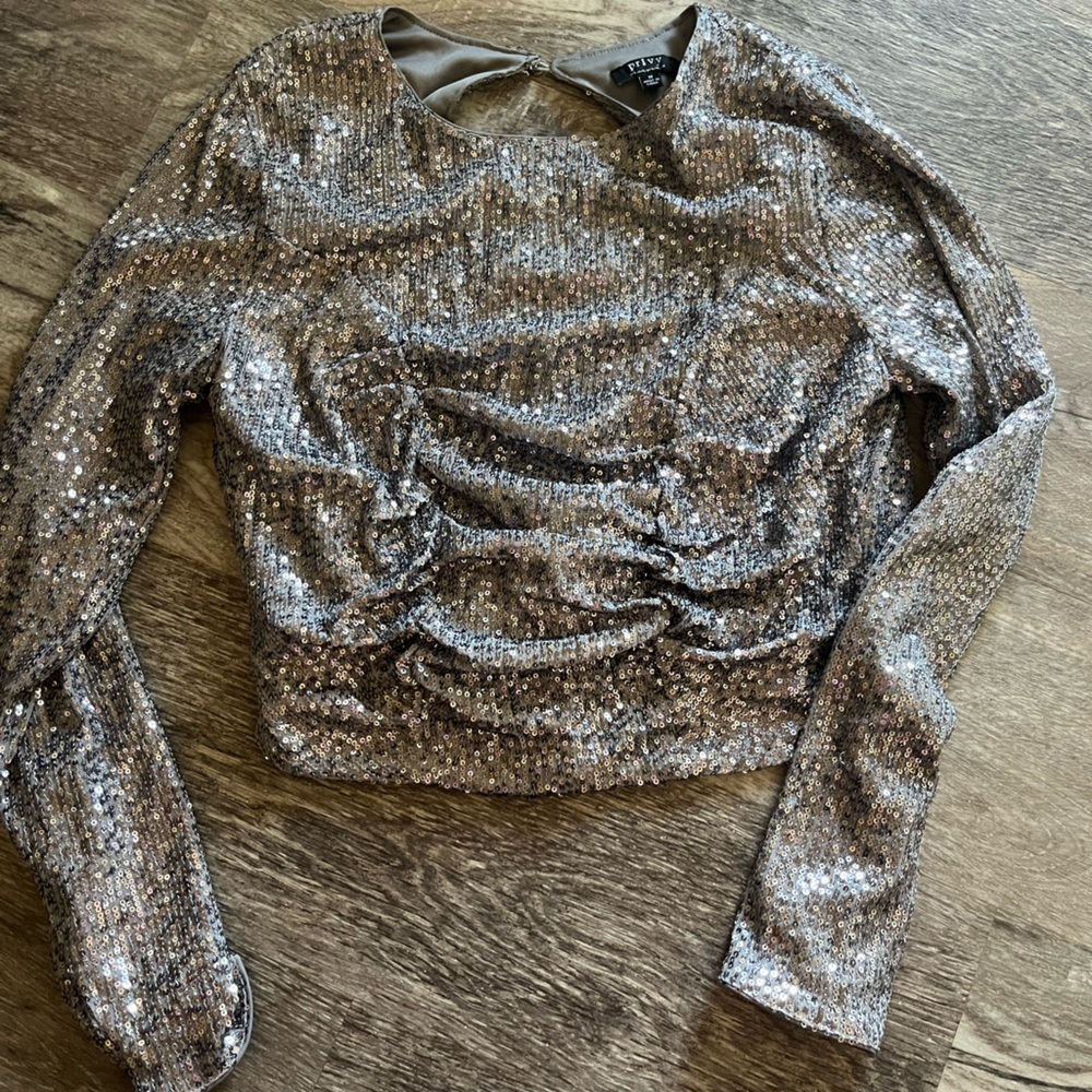 Privy Silver Sequin Long Sleeve Blouse